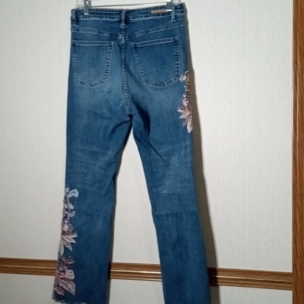 Soft Surroundings Blue Jeans with Floral Embroidery, Festival, Artistic, - Picture 6 of 7